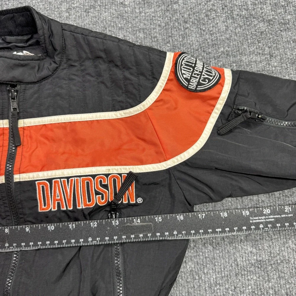 Harley Davidson Jacket Kids XS Black Orange Motorcycle Racing Full Zip Bomber